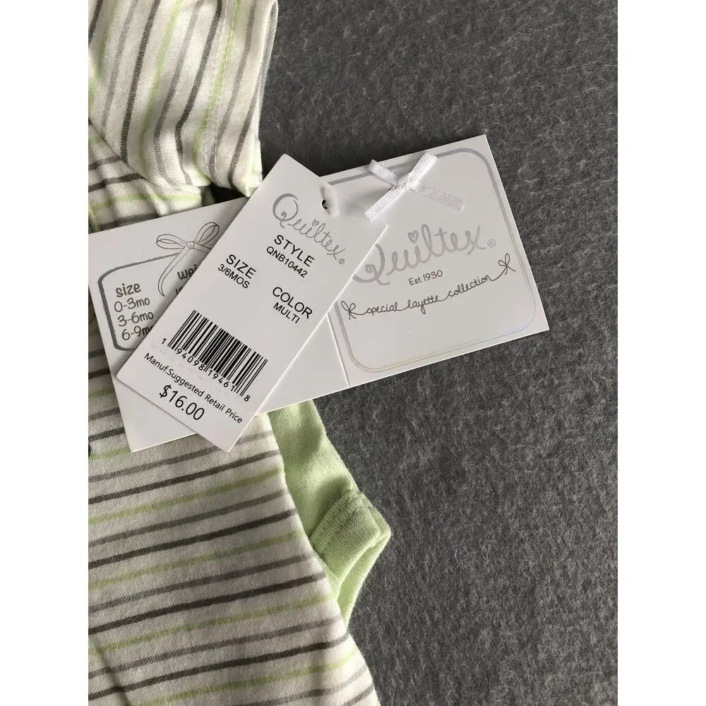 Quiltex 3-Pack Bodysuits in Green Infant 3 to 6 Months NEW